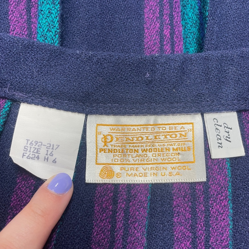 Vintage Pendleton Navy Purple Teal Plaid Classic Pleated Wool Skirt Sz 16 - Picture 3 of 4